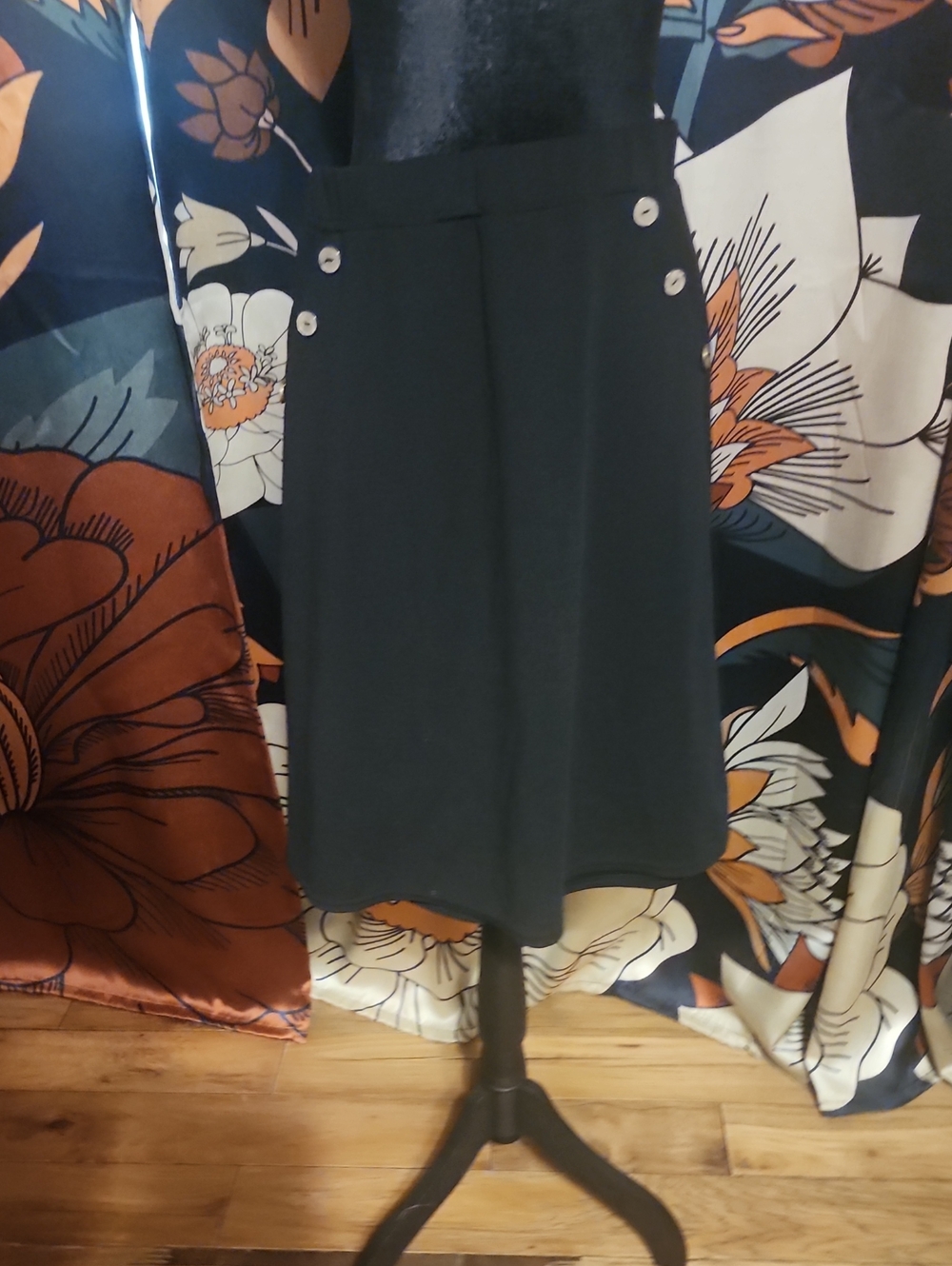 Classic Black A-Line Skirt with Button Detail
